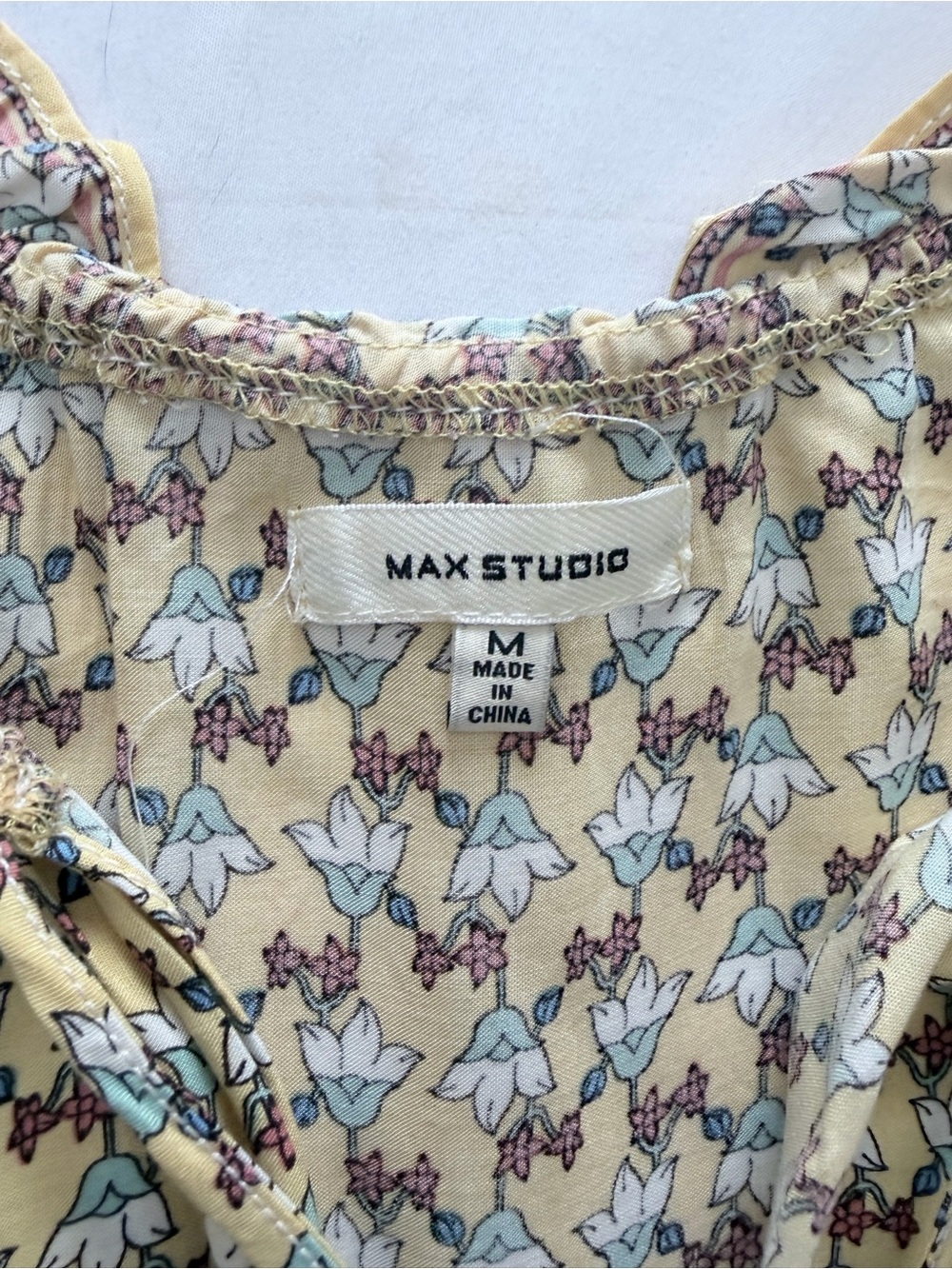 Max Studio Yellow Floral Midi Dress with Blue & Pink Details